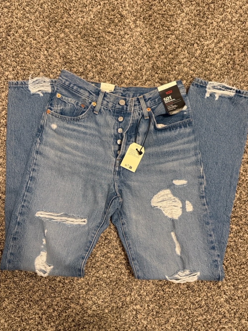 Levi's 501 Straight Leg Ripped Jeans - 26 x 32 - Picture 2 of 5